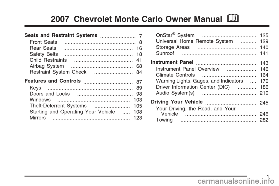 CHEVROLET MONTE CARLO 2007 6.G Owners Manual 