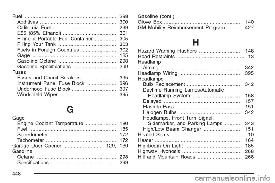 CHEVROLET MONTE CARLO 2007 6.G Owners Manual Fuel............................................................ 298
Additives.................................................. 300
California Fuel.......................................... 299
E85 (