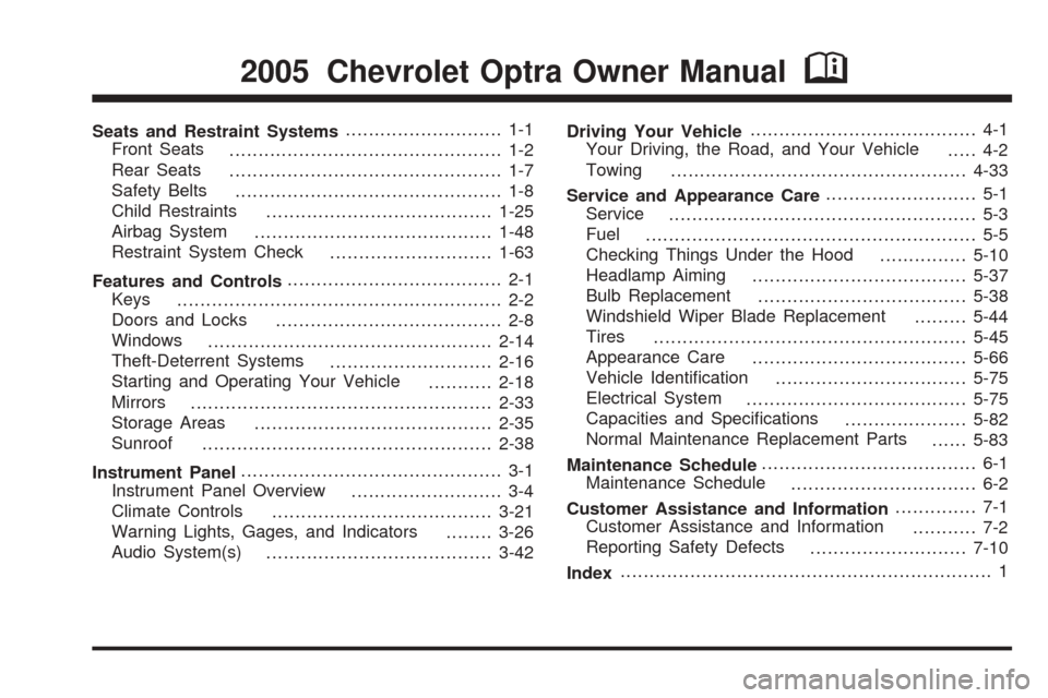 CHEVROLET OPTRA 5 2005 1.G Owners Manual 