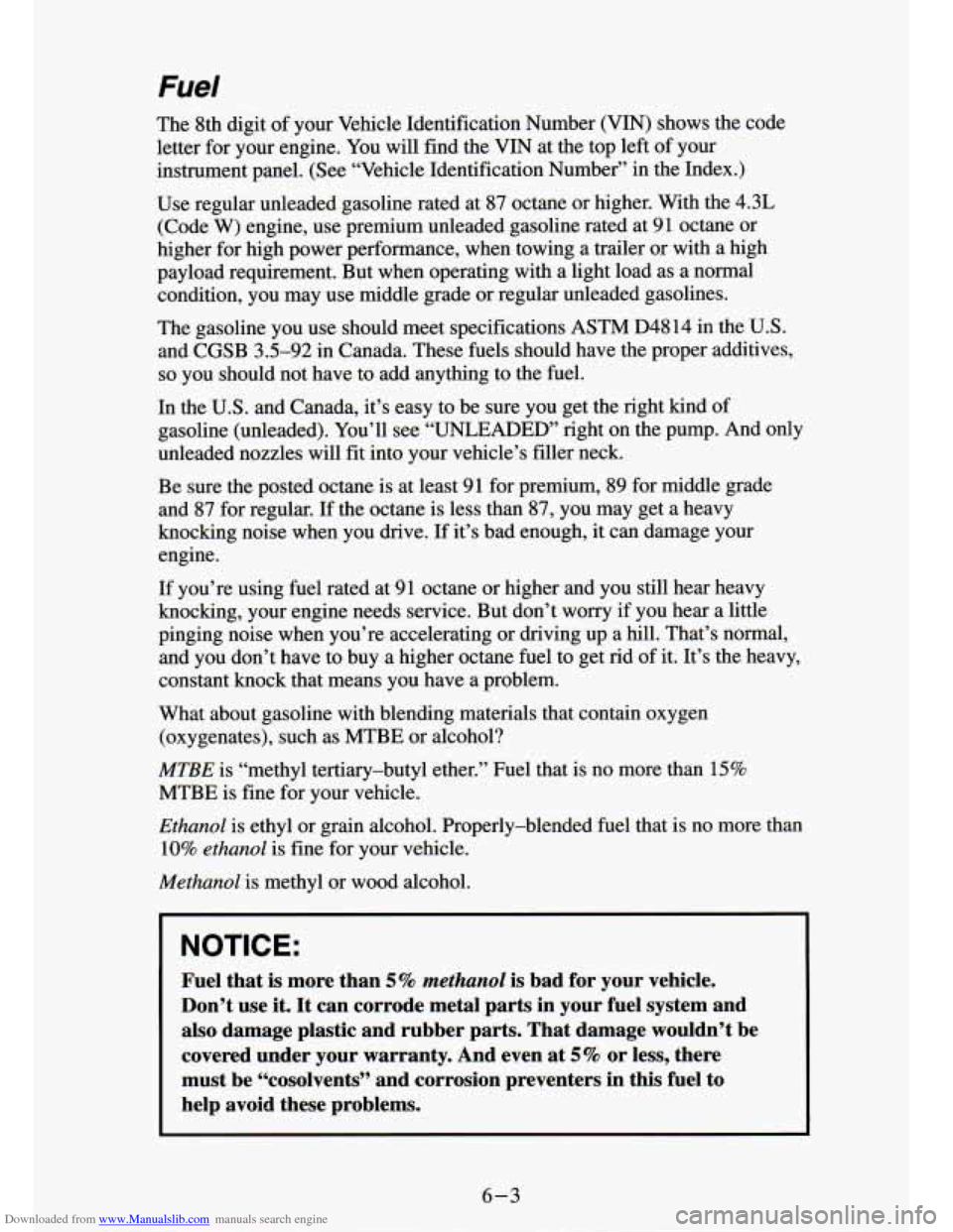 CHEVROLET S10 1994 2.G Owners Manual Downloaded from www.Manualslib.com manuals search engine 6-3 CHEVROLET S10 1994 2.G Owners Manual Downloaded from www.Manualslib.com manuals search engine 6-3