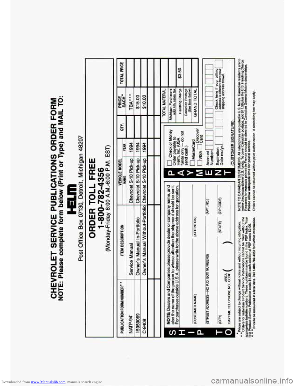 CHEVROLET S10 1994 2.G Owners Manual Downloaded from www.Manualslib.com manuals search engine n CHEVROLET S10 1994 2.G Owners Manual Downloaded from www.Manualslib.com manuals search engine n