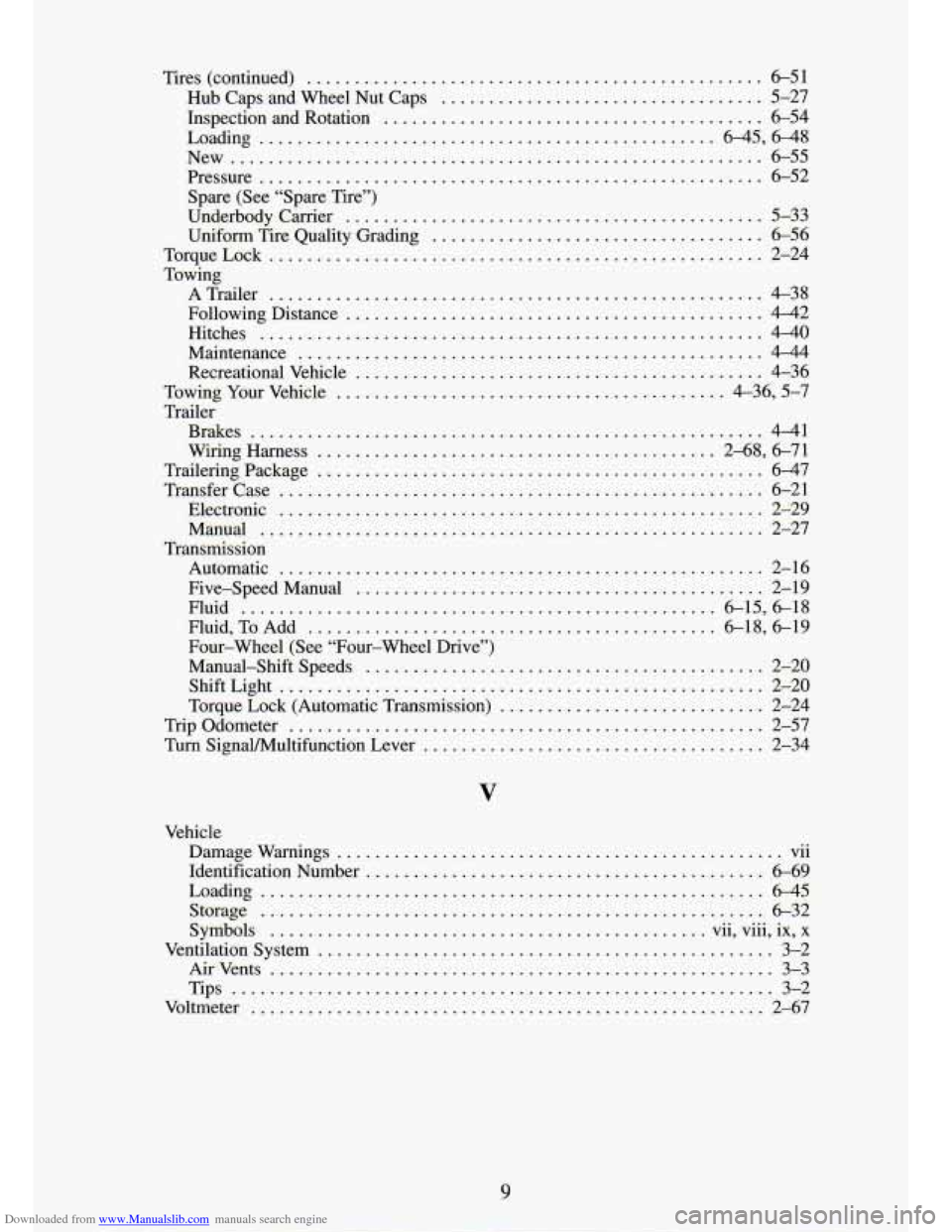 CHEVROLET S10 1994 2.G Owners Manual Downloaded from www.Manualslib.com manuals search engine V 
Vehicle Damage  Warnings 
............................................... vii 
Identification  Number 
.....................................