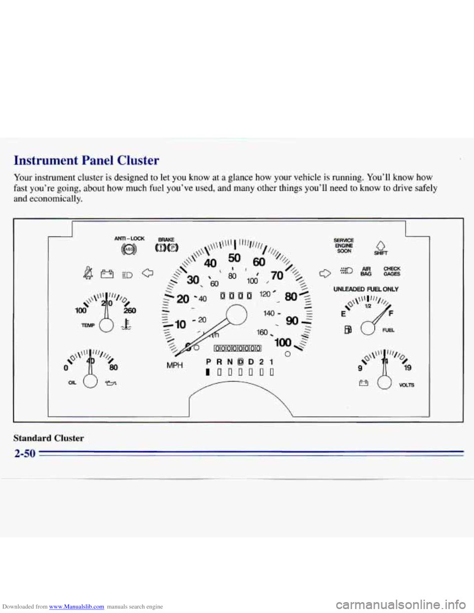 CHEVROLET S10 1996 2.G Owners Manual Downloaded from www.Manualslib.com manuals search engine Instrument Panel Cluster
Your instrument cluster is designed to let you know at a glance how your vehicle is running. Youll know h CHEVROLET S10 1996 2.G Owners Manual Downloaded from www.Manualslib.com manuals search engine Instrument Panel Cluster
Your instrument cluster is designed to let you know at a glance how your vehicle is running. Youll know h