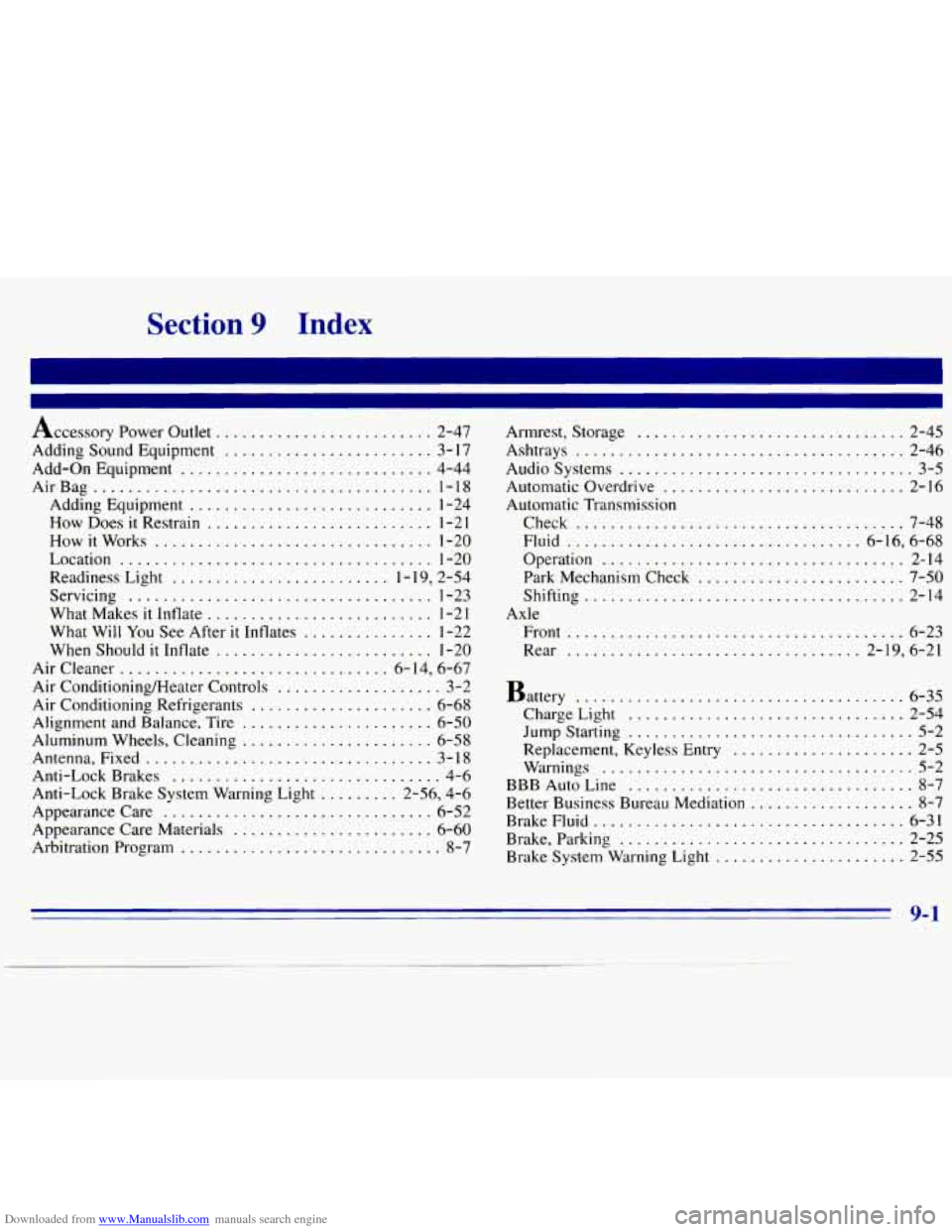 CHEVROLET S10 1996 2.G Owners Manual Downloaded from www.Manualslib.com manuals search engine Section 9 Index
Accessory Power Outlet ......................... 2-47
Adding Sound Equipment
........................ 3- 17
Add-on Equi CHEVROLET S10 1996 2.G Owners Manual Downloaded from www.Manualslib.com manuals search engine Section 9 Index
Accessory Power Outlet ......................... 2-47
Adding Sound Equipment
........................ 3- 17
Add-on Equi