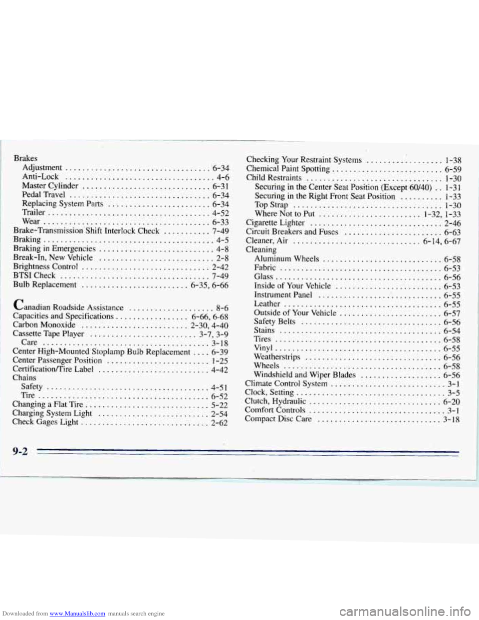 CHEVROLET S10 1996 2.G Owners Manual Downloaded from www.Manualslib.com manuals search engine I
Brakes Adjustment ........... ....................... 6-34
qMager Cylinder ............................... 6-31 Anti-Lock ................ CHEVROLET S10 1996 2.G Owners Manual Downloaded from www.Manualslib.com manuals search engine I
Brakes Adjustment ........... ....................... 6-34
qMager Cylinder ............................... 6-31 Anti-Lock ................