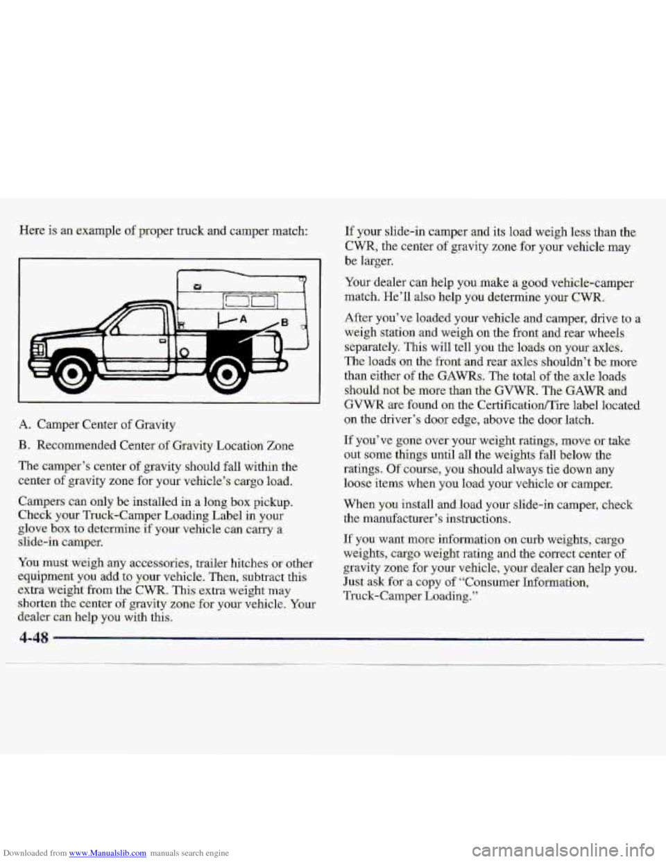CHEVROLET S10 1997 2.G Owners Manual Downloaded from www.Manualslib.com manuals search engine Here is an example of proper truck and .carnper.rnatch;   