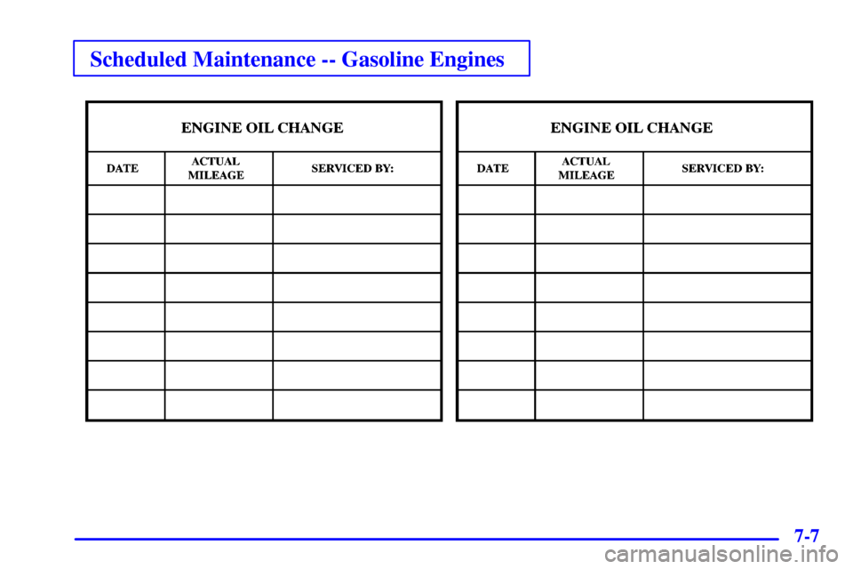 CHEVROLET SILVERADO 2001 1.G Owners Manual Scheduled Maintenance -- Gasoline Engines
7-7 