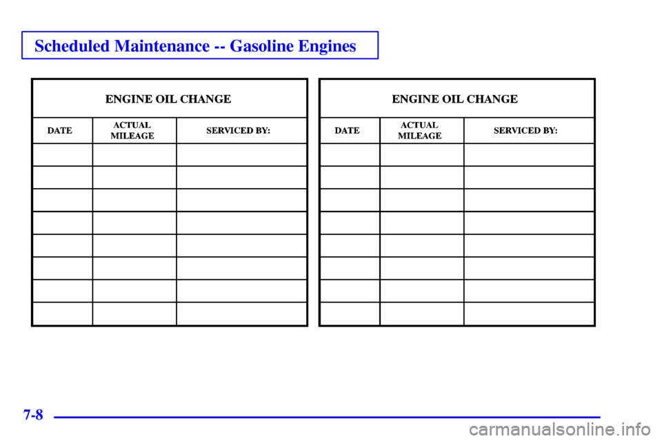 CHEVROLET SILVERADO 2001 1.G Owners Manual Scheduled Maintenance -- Gasoline Engines
7-8 