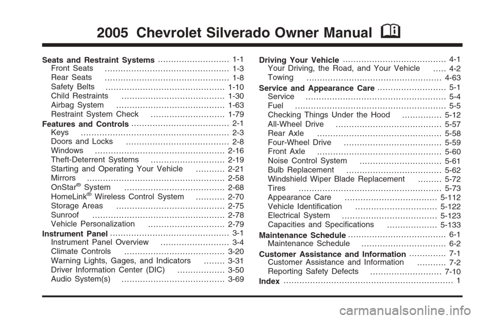 CHEVROLET SILVERADO 2005 1.G Owners Manual 
