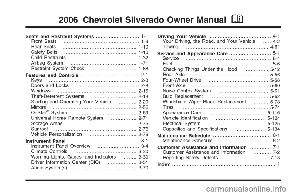 CHEVROLET SILVERADO 2006 1.G Owners Manual 