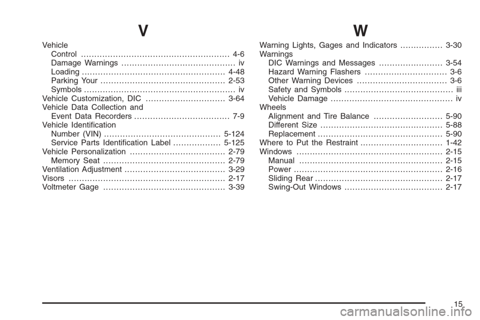 CHEVROLET SILVERADO 2006 1.G Owners Manual V
Vehicle
Control........................................................ 4-6
Damage Warnings........................................... iv
Loading.....................................................