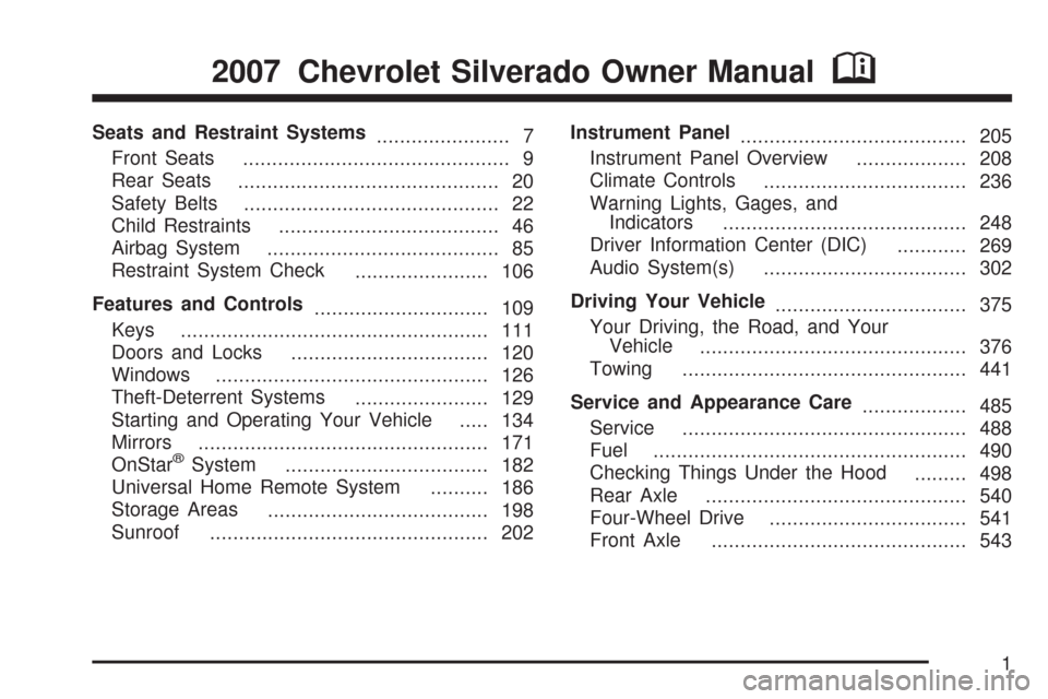 CHEVROLET SILVERADO 2007 1.G Owners Manual 