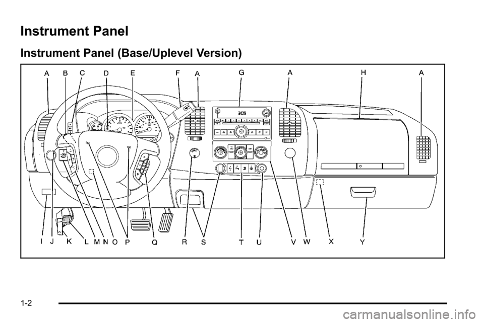 CHEVROLET SILVERADO 2010 2.G Owners Manual Instrument Panel
Instrument Panel (Base/Uplevel Version)
1-2 CHEVROLET SILVERADO 2010 2.G Owners Manual Instrument Panel
Instrument Panel (Base/Uplevel Version)
1-2