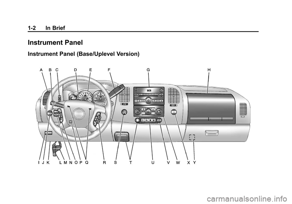 CHEVROLET SILVERADO 2012 2.G Owners Manual Black plate (2,1)Chevrolet Silverado Owner Manual - 2012
1-2 In Brief
Instrument Panel
Instrument Panel (Base/Uplevel Version) 