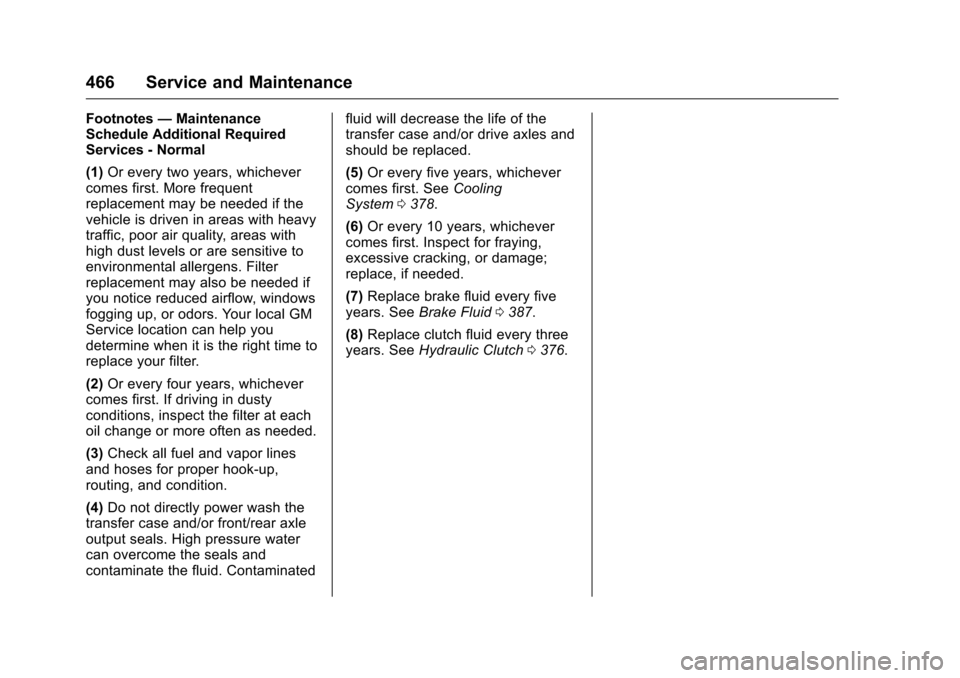 CHEVROLET SILVERADO 2016 3.G Owners Manual Chevrolet Silverado Owner Manual (GMNA-Localizing-U.S./Canada/Mexico-
9159338) - 2016 - crc - 10/21/15
466 Service and Maintenance
Footnotes—Maintenance
Schedule Additional Required
Services - Norma CHEVROLET SILVERADO 2016 3.G Owners Manual Chevrolet Silverado Owner Manual (GMNA-Localizing-U.S./Canada/Mexico-
9159338) - 2016 - crc - 10/21/15
466 Service and Maintenance
Footnotes—Maintenance
Schedule Additional Required
Services - Norma