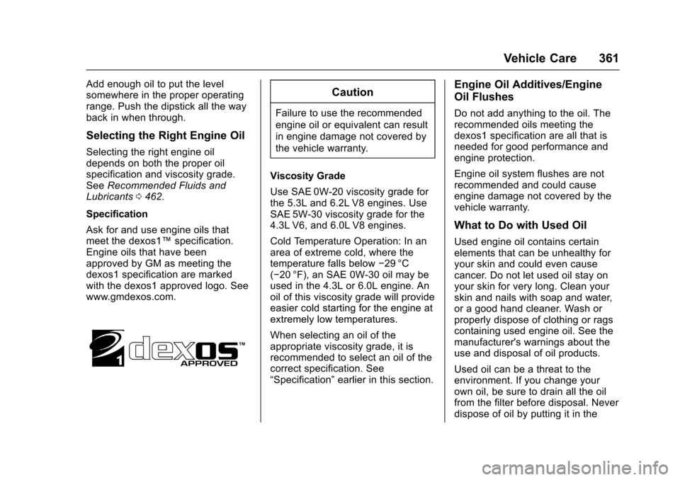 CHEVROLET SILVERADO 2017 3.G Owners Manual CHEVROLET SILVERADO 2017 3.G Owners Manual, Page 362
