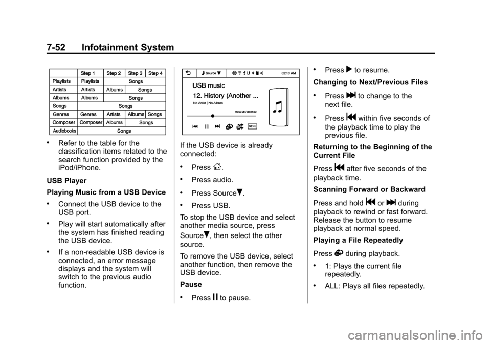 CHEVROLET SONIC 2013 2.G Owners Manual Black plate (52,1)Chevrolet Sonic Owner Manual - 2013 - 2nd PrintReady - 10/11/12
7-52 Infotainment System
.Refer to the table for the
classification items related to the
search function provided by t