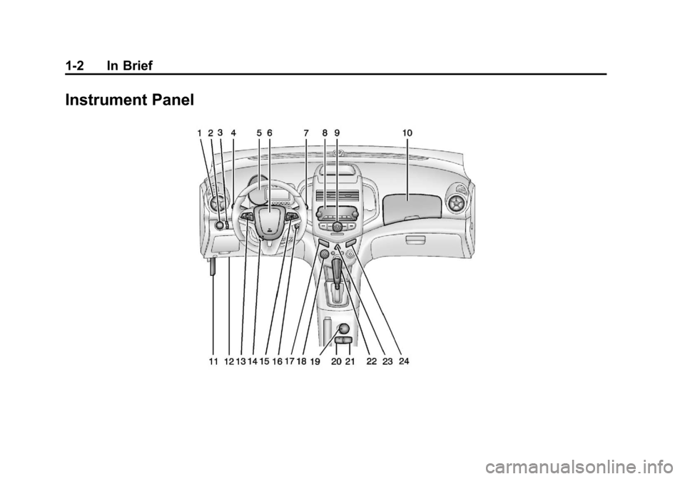 CHEVROLET SONIC 2013 2.G Owners Manual Black plate (2,1)Chevrolet Sonic Owner Manual - 2013 - 2nd PrintReady - 10/18/12
1-2 In Brief
Instrument Panel 