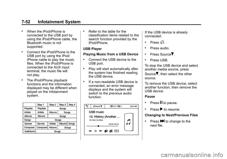 CHEVROLET SONIC 2014 2.G Owners Manual Black plate (52,1)Chevrolet Sonic Owner Manual (GMNA-Localizing-U.S./Canada-6081473) -
2014 - 2nd Edition - 8/19/13
7-52 Infotainment System
.When the iPod/iPhone is
connected to the USB port by
using