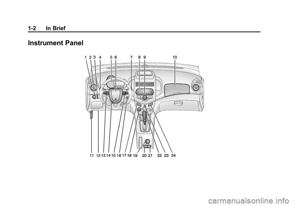 CHEVROLET SONIC 2014 2.G Owners Manual Black plate (2,1)Chevrolet Sonic Owner Manual (GMNA-Localizing-U.S./Canada-6081473) -
2014 - 2nd Edition - 8/19/13
1-2 In Brief
Instrument Panel 