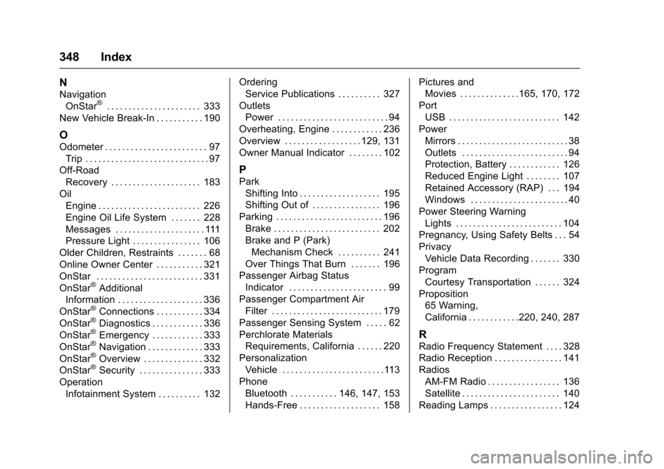 CHEVROLET SONIC 2016 2.G Owners Manual Chevrolet Sonic Owner Manual (GMNA-Localizing-U.S/Canada-9085902) -
2016 - CRC - 5/27/15
348 Index
N
NavigationOnStar®. . . . . . . . . . . . . . . . . . . . . . 333
New Vehicle Break-In . . . . . . CHEVROLET SONIC 2016 2.G Owners Manual Chevrolet Sonic Owner Manual (GMNA-Localizing-U.S/Canada-9085902) -
2016 - CRC - 5/27/15
348 Index
N
NavigationOnStar®. . . . . . . . . . . . . . . . . . . . . . 333
New Vehicle Break-In . . . . . .