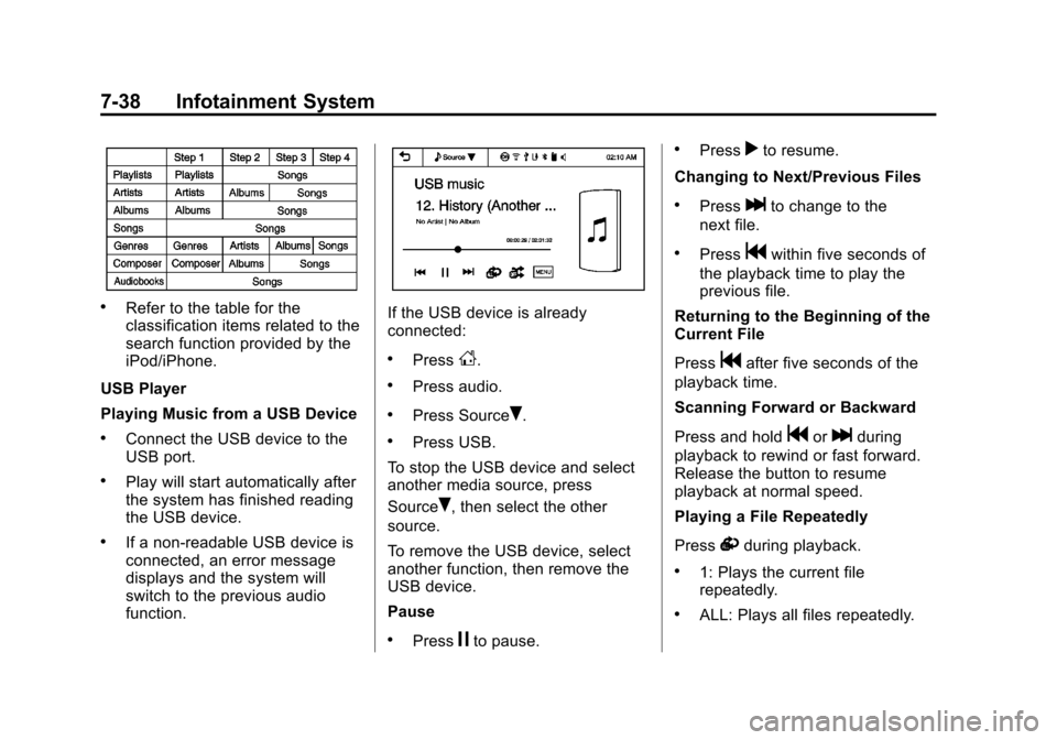 CHEVROLET SPARK 2013 3.G User Guide Black plate (38,1)Chevrolet Spark Owner Manual - 2013 - crc - 9/11/12
7-38 Infotainment System
.Refer to the table for the
classification items related to the
search function provided by the
iPod/iPho CHEVROLET SPARK 2013 3.G User Guide Black plate (38,1)Chevrolet Spark Owner Manual - 2013 - crc - 9/11/12
7-38 Infotainment System
.Refer to the table for the
classification items related to the
search function provided by the
iPod/iPho