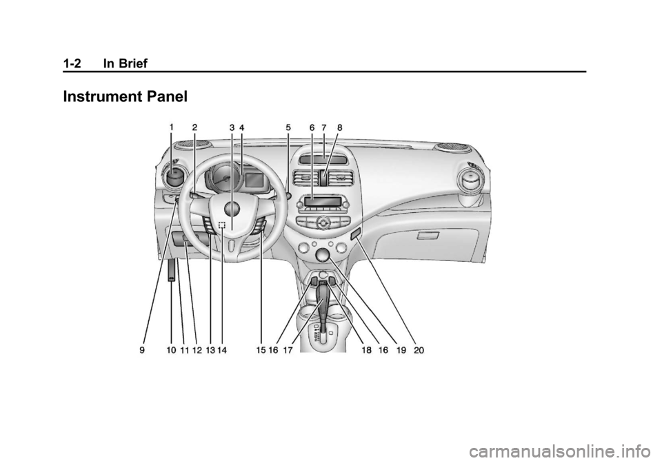 CHEVROLET SPARK 2013 3.G Owners Manual Black plate (2,1)Chevrolet Spark Owner Manual - 2013 - crc - 9/11/12
1-2 In Brief
Instrument Panel 