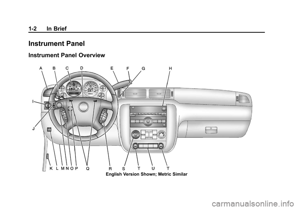 CHEVROLET SUBURBAN 2012 10.G Owners Manual Black plate (2,1)Chevrolet Tahoe/Suburban Owner Manual - 2012
1-2 In Brief
Instrument Panel
Instrument Panel Overview
English Version Shown; Metric Similar 