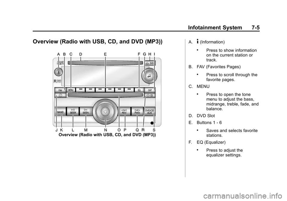CHEVROLET SUBURBAN 2014 10.G Owners Manual (5,1)Chevrolet Tahoe/Suburban Owner Manual (GMNA-Localizing-U.S./Canada/
Mexico-6081502) - 2014 - crc2 - 9/17/13
Infotainment System 7-5
Overview (Radio with USB, CD, and DVD (MP3))
Overview (Radio wi CHEVROLET SUBURBAN 2014 10.G Owners Manual (5,1)Chevrolet Tahoe/Suburban Owner Manual (GMNA-Localizing-U.S./Canada/
Mexico-6081502) - 2014 - crc2 - 9/17/13
Infotainment System 7-5
Overview (Radio with USB, CD, and DVD (MP3))
Overview (Radio wi