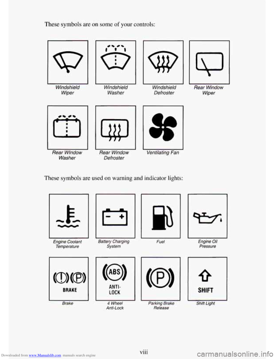 CHEVROLET TAHOE 1995 1.G Owners Manual Downloaded from www.Manualslib.com manuals search engine These symbols are on some of your controls:
I
Windshield
Wiper Windshield
Washer
Rear Wlndow Washer
I
Rear Window
Defroster
w
I
CHEVROLET TAHOE 1995 1.G Owners Manual Downloaded from www.Manualslib.com manuals search engine These symbols are on some of your controls:
I
Windshield
Wiper Windshield
Washer
Rear Wlndow Washer
I
Rear Window
Defroster
w
I