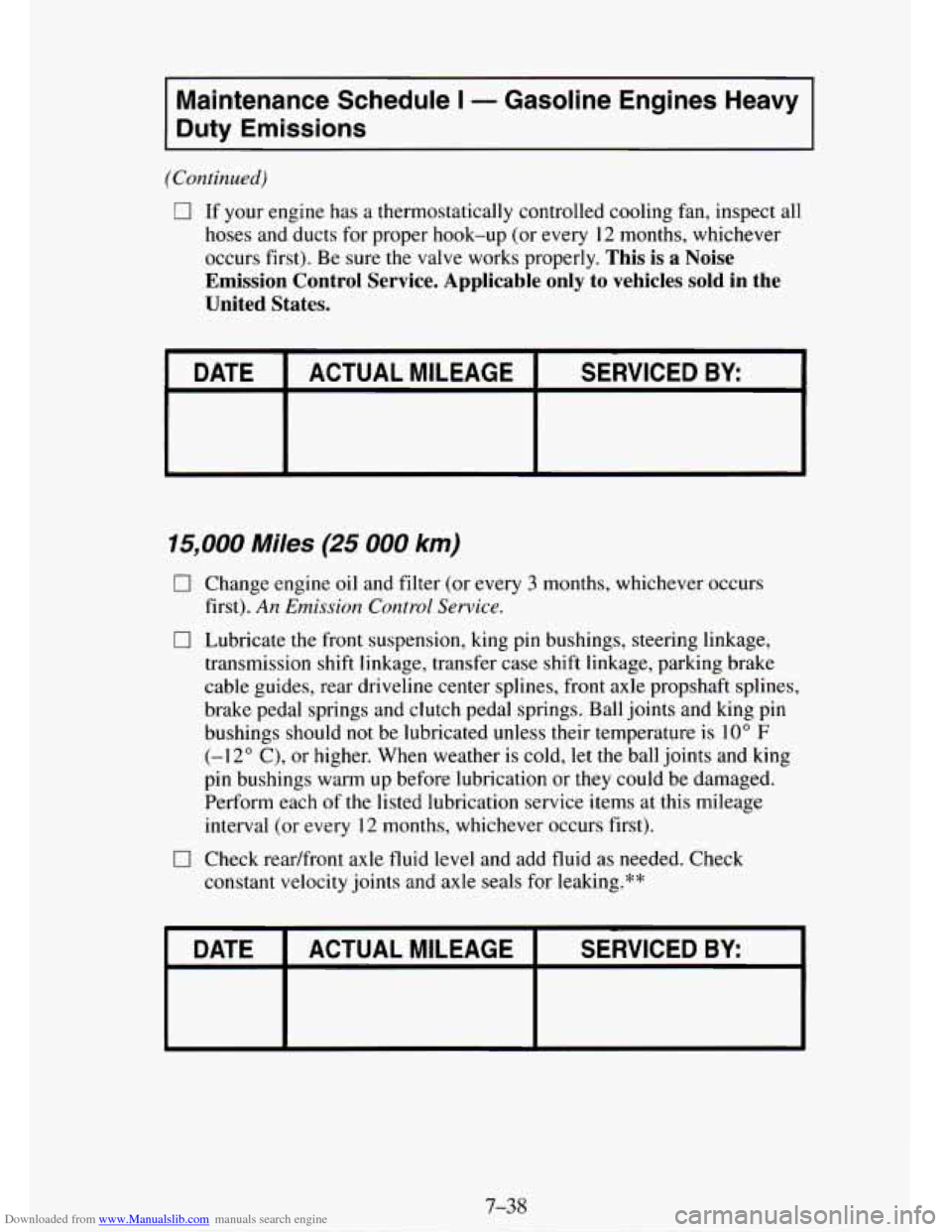 CHEVROLET TAHOE 1995 1.G Owners Manual Downloaded from www.Manualslib.com manuals search engine Maintenance Schedule I - Gasoline Engines Heavy
Duty
Emissions
(Continued)
0 If your engine has a thermostatically controlled cooling CHEVROLET TAHOE 1995 1.G Owners Manual Downloaded from www.Manualslib.com manuals search engine Maintenance Schedule I - Gasoline Engines Heavy
Duty
Emissions
(Continued)
0 If your engine has a thermostatically controlled cooling