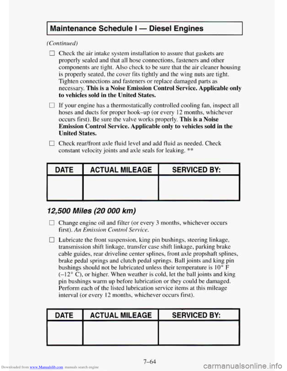 CHEVROLET TAHOE 1995 1.G Owners Manual Downloaded from www.Manualslib.com manuals search engine I Maintenance Schedule I - Diesel Engines I
(Continued)
0
0
0
Check the air intake system installation to assure that gaskets are
prop CHEVROLET TAHOE 1995 1.G Owners Manual Downloaded from www.Manualslib.com manuals search engine I Maintenance Schedule I - Diesel Engines I
(Continued)
0
0
0
Check the air intake system installation to assure that gaskets are
prop