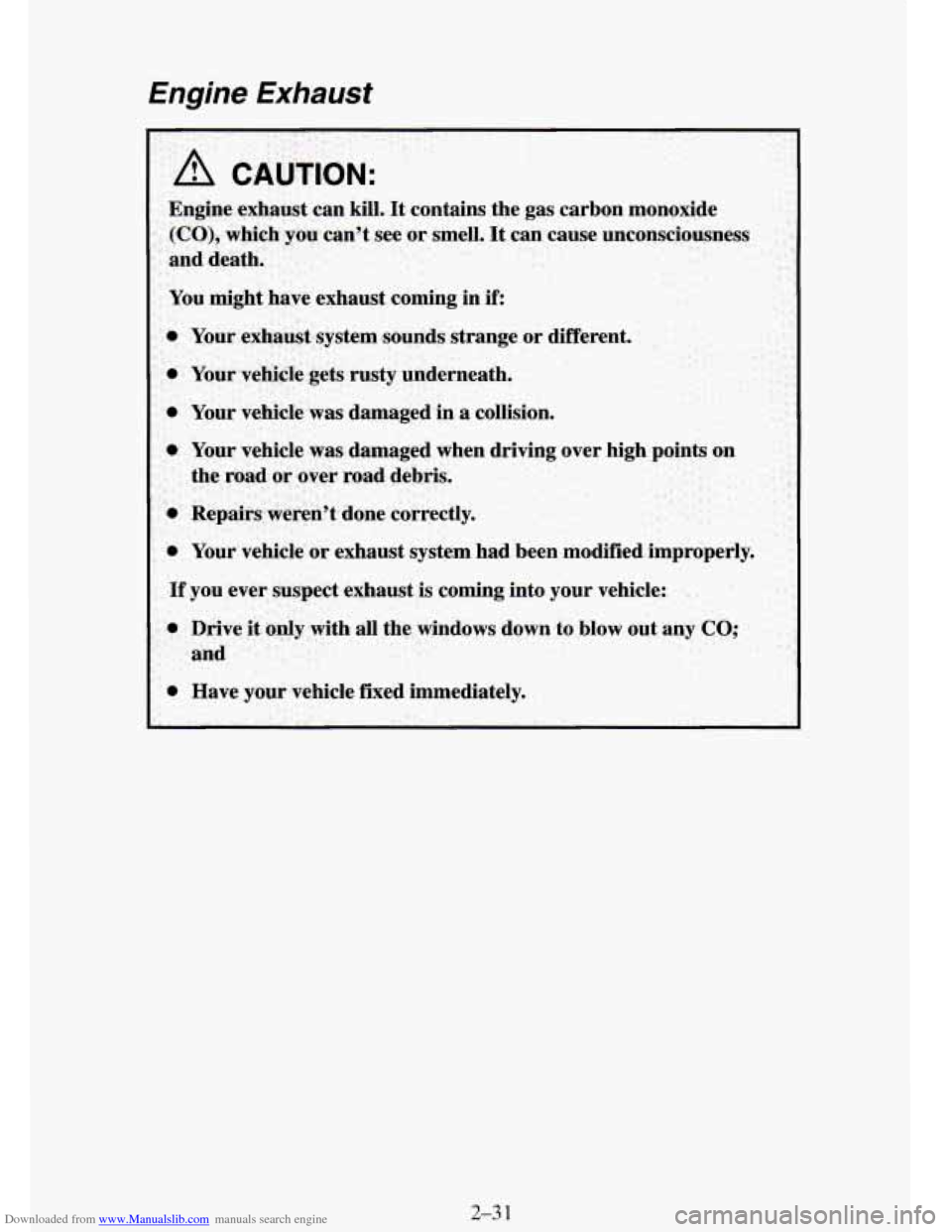 CHEVROLET TAHOE 1995 1.G Owners Manual Downloaded from www.Manualslib.com manuals search engine Engine Exhaust
2-3 1 CHEVROLET TAHOE 1995 1.G Owners Manual Downloaded from www.Manualslib.com manuals search engine Engine Exhaust
2-3 1