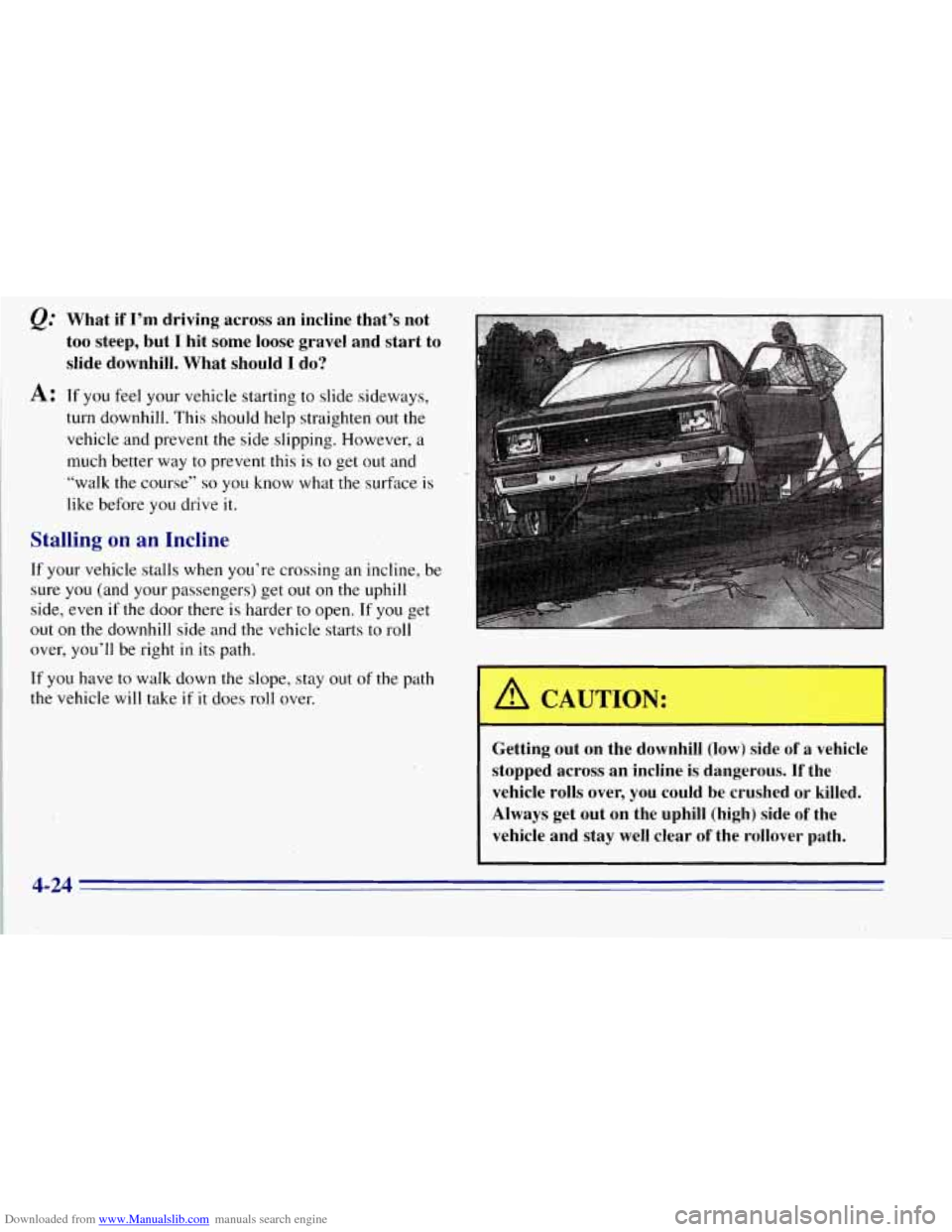CHEVROLET TAHOE 1996 1.G Owners Manual Downloaded from www.Manualslib.com manuals search engine turn downhill. This should help straighten out the
vehicle and prevent the side slipping. However, a
much better way to prevent this
i CHEVROLET TAHOE 1996 1.G Owners Manual Downloaded from www.Manualslib.com manuals search engine turn downhill. This should help straighten out the
vehicle and prevent the side slipping. However, a
much better way to prevent this
i