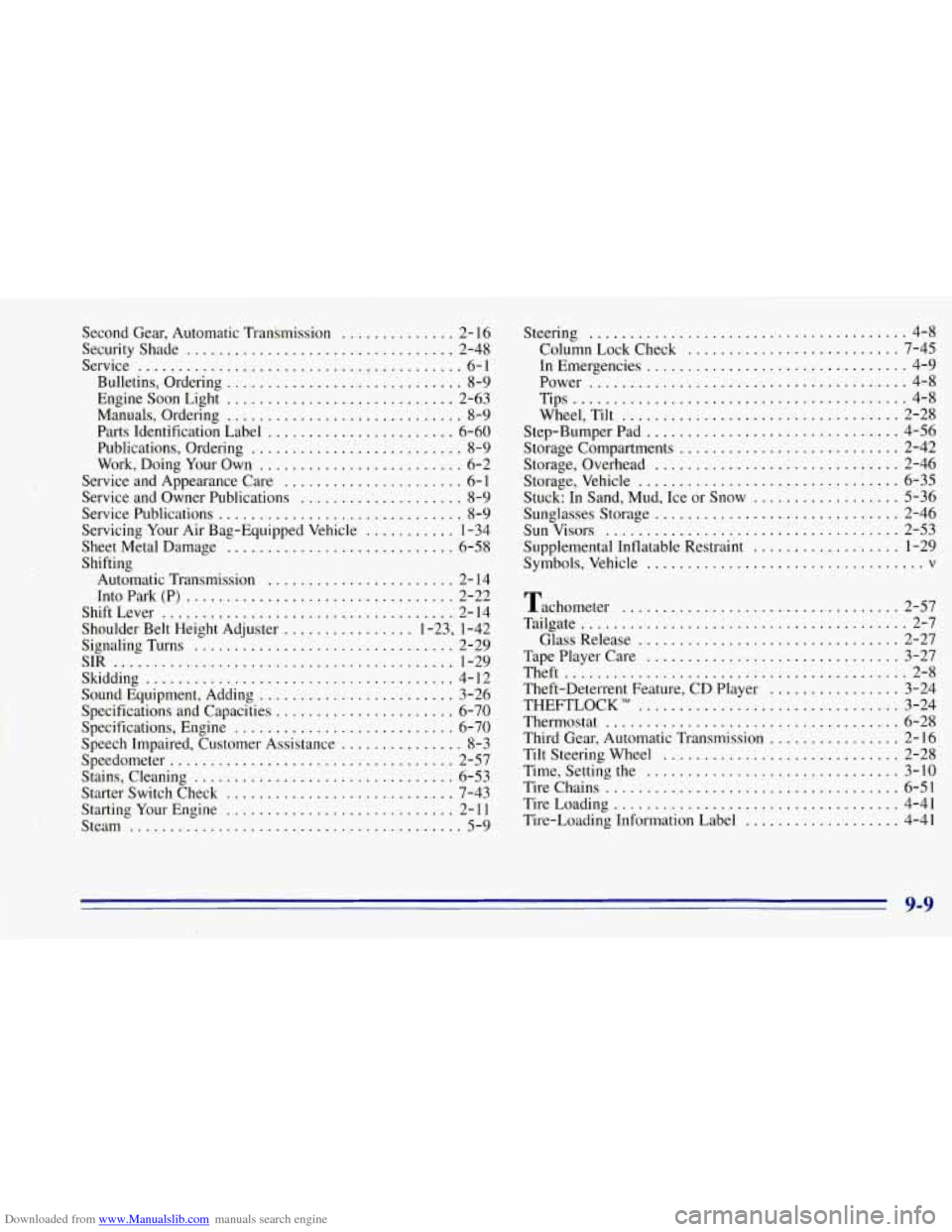 CHEVROLET TAHOE 1996 1.G Owners Manual Downloaded from www.Manualslib.com manuals search engine Second  Gear.  Automatic  Transmission .............. 2- 16 
SecurityShade 
................................. 2-48 
Service 
..................