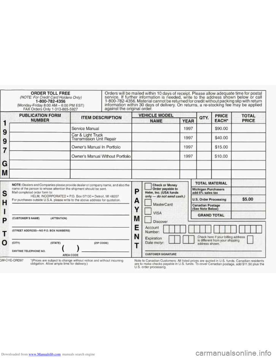 CHEVROLET TAHOE 1997 1.G Owners Manual Downloaded from www.Manualslib.com manuals search engine 1 CHEVROLET TAHOE 1997 1.G Owners Manual Downloaded from www.Manualslib.com manuals search engine 1