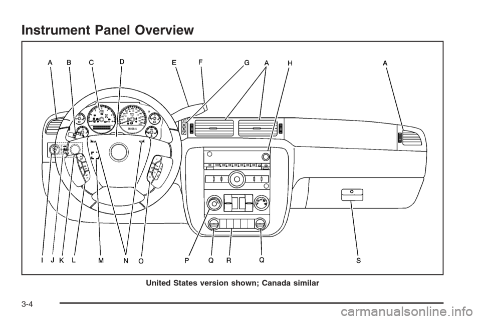 CHEVROLET TAHOE 2008 3.G Owners Manual Instrument Panel Overview
United States version shown; Canada similar
3-4 