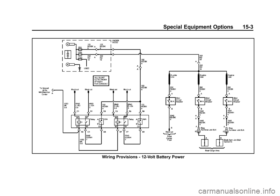 CHEVROLET TAHOE 2012 3.G Owners Manual Black plate (3,1)Chevrolet Tahoe Police and Special Service Packages - 2012
Special Equipment Options 15-3
Wiring Provisions‐12‐Volt Battery Power 