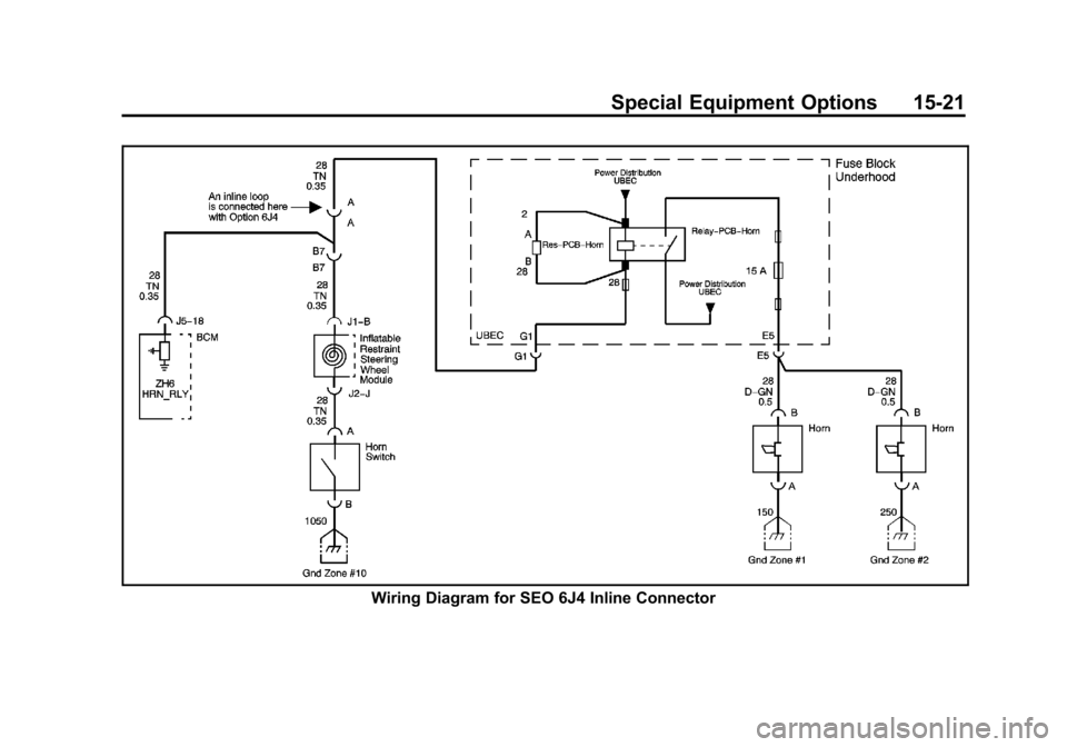 CHEVROLET TAHOE 2012 3.G Owners Manual Black plate (21,1)Chevrolet Tahoe Police and Special Service Packages - 2012
Special Equipment Options 15-21
Wiring Diagram for SEO 6J4 Inline Connector 