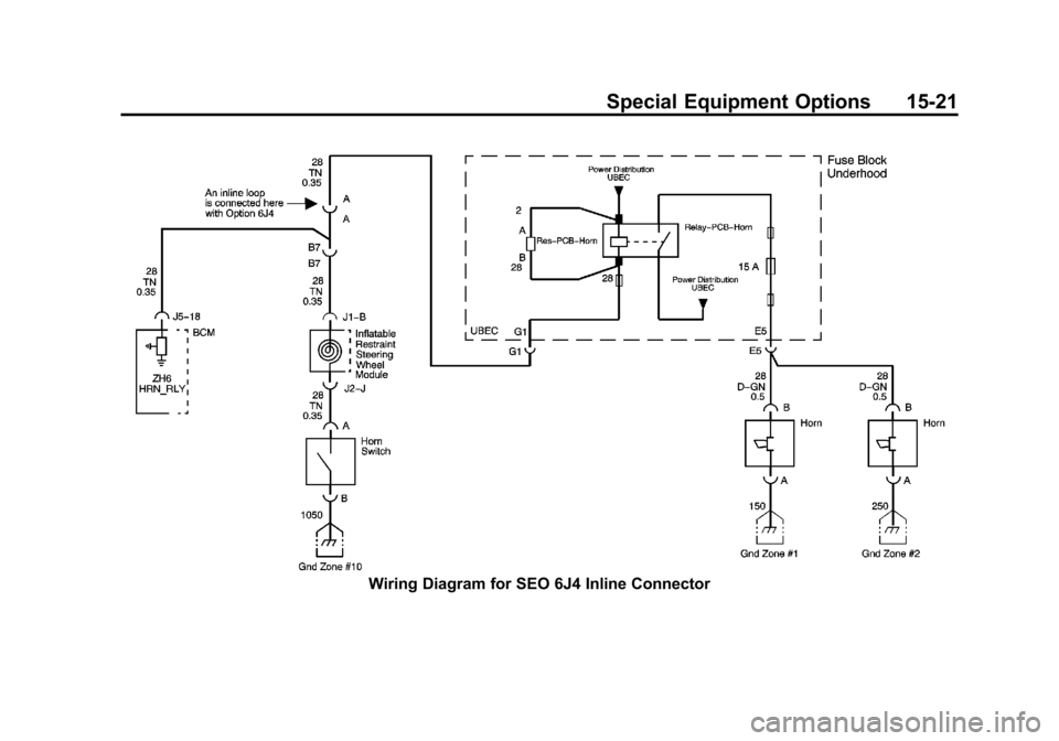 CHEVROLET TAHOE 2013 3.G Owners Manual Black plate (21,1)Chevrolet Tahoe Police and Special Service Packages - 2013 - CRC - 3/30/12
Special Equipment Options 15-21
Wiring Diagram for SEO 6J4 Inline Connector 