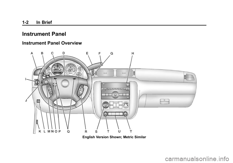 CHEVROLET TAHOE 2014 3.G Owners Manual (2,1)Chevrolet Tahoe/Suburban Owner Manual (GMNA-Localizing-U.S./Canada/
Mexico-6081502) - 2014 - crc2 - 9/17/13
1-2 In Brief
Instrument Panel
Instrument Panel Overview
English Version Shown; Metric S CHEVROLET TAHOE 2014 3.G Owners Manual (2,1)Chevrolet Tahoe/Suburban Owner Manual (GMNA-Localizing-U.S./Canada/
Mexico-6081502) - 2014 - crc2 - 9/17/13
1-2 In Brief
Instrument Panel
Instrument Panel Overview
English Version Shown; Metric S