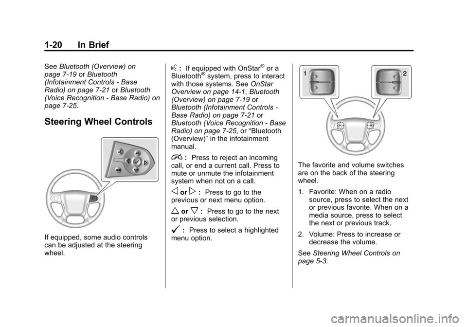 CHEVROLET TAHOE 2015 4.G Owners Manual Black plate (20,1)Chevrolet 2015i Tahoe/Suburban Owner Manual (GMNA-Localizing-U.S./
Canada/Mexico-8431502) - 2015 - crc - 1/12/15
1-20 In Brief
SeeBluetooth (Overview) on
page 7-19 orBluetooth
(Infot