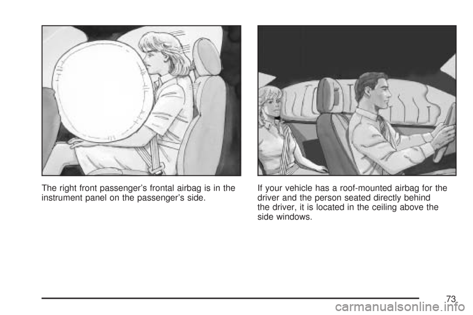 CHEVROLET TRAIL BLAZER 2007 1.G Manual PDF The right front passenger’s frontal airbag is in the
instrument panel on the passenger’s side.If your vehicle has a roof-mounted airbag for the
driver and the person seated directly behind
the dri