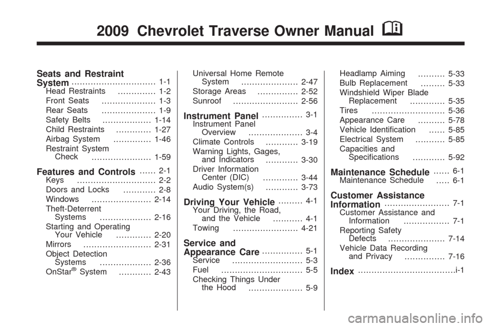 CHEVROLET TRAVERSE 2009 1.G Owners Manual 