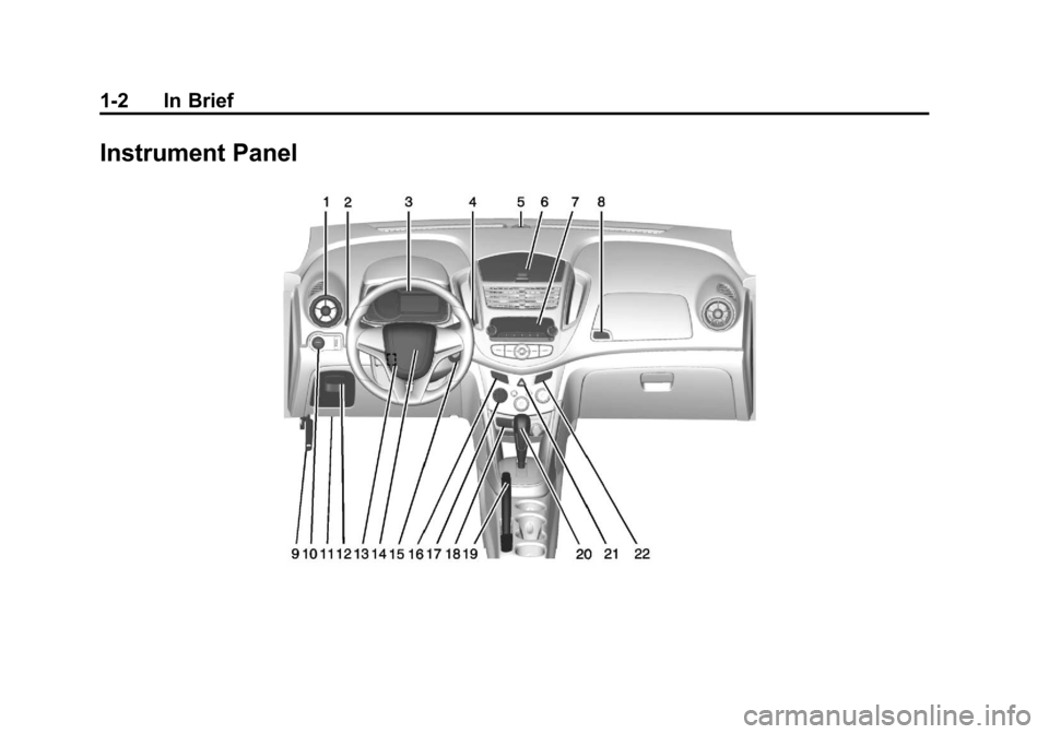 CHEVROLET TRAX 2013 1.G Owners Manual Black plate (2,1)Chevrolet TRAX Owner Manual - 2013 - CRC - 3/6/13
1-2 In Brief
Instrument Panel 