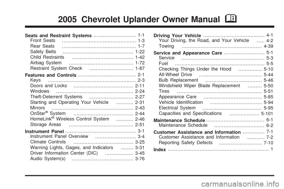 CHEVROLET UPLANDER 2005 1.G Owners Manual 