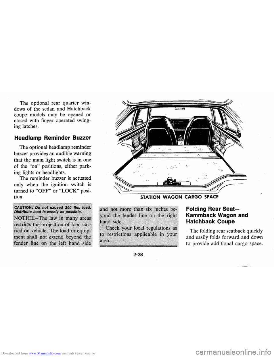 CHEVROLET VEGA 1976 1.G Owners Manual Downloaded from www.Manualslib.com manuals search engine The optional  rear quarter win­
dows  of the  sedan  and Hatchback 
coupe  models  may be opened  or 
closed  with finger  operated 
swing­
i