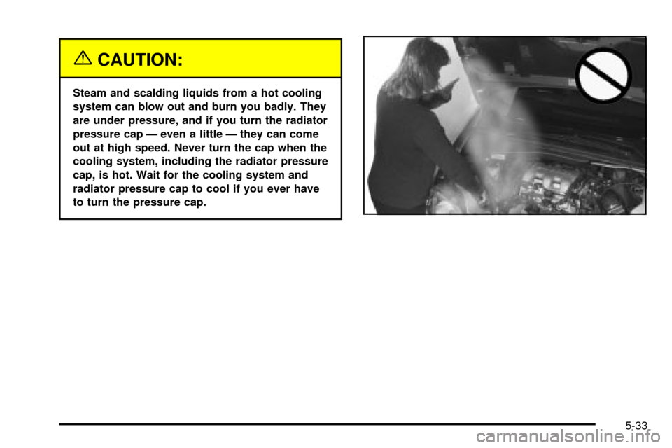 CHEVROLET VENTURE 2003 1.G Owners Manual {CAUTION:
Steam and scalding liquids from a hot cooling
system can blow out and burn you badly. They
are under pressure, and if you turn the radiator
pressure cap Ð even a little Ð they can come
out CHEVROLET VENTURE 2003 1.G Owners Manual {CAUTION:
Steam and scalding liquids from a hot cooling
system can blow out and burn you badly. They
are under pressure, and if you turn the radiator
pressure cap Ð even a little Ð they can come
out