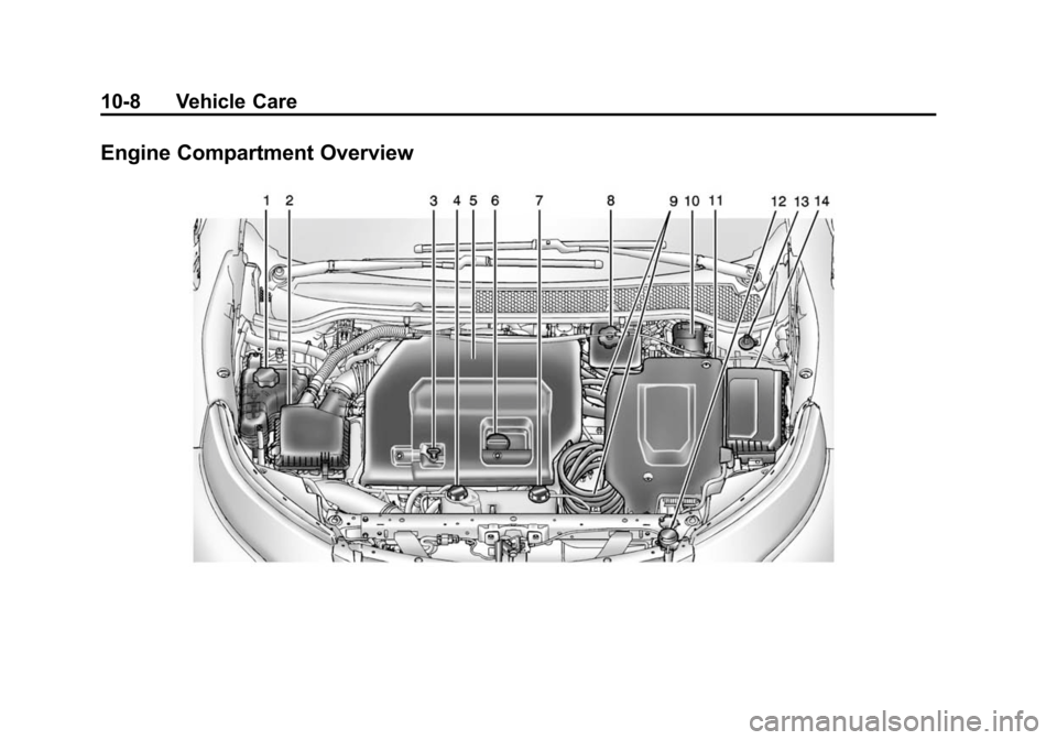 CHEVROLET VOLT 2014 1.G Owners Manual (8,1)Chevrolet VOLT Owner Manual (GMNA-Localizing-U.S./Canada-6014139) -
2014 - CRC - 9/16/13
10-8 Vehicle Care
Engine Compartment Overview CHEVROLET VOLT 2014 1.G Owners Manual (8,1)Chevrolet VOLT Owner Manual (GMNA-Localizing-U.S./Canada-6014139) -
2014 - CRC - 9/16/13
10-8 Vehicle Care
Engine Compartment Overview