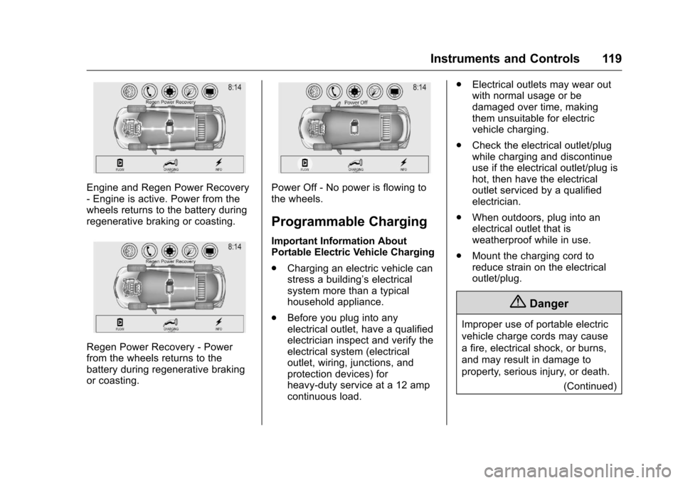 CHEVROLET VOLT 2017 2.G Owners Manual Chevrolet VOLT Owner Manual (GMNA-Localizing-U.S./Canada/Mexico-
9807421) - 2017 - CRC - 11/18/15
Instruments and Controls 119
Engine and Regen Power Recovery
- Engine is active. Power from the
wheels CHEVROLET VOLT 2017 2.G Owners Manual Chevrolet VOLT Owner Manual (GMNA-Localizing-U.S./Canada/Mexico-
9807421) - 2017 - CRC - 11/18/15
Instruments and Controls 119
Engine and Regen Power Recovery
- Engine is active. Power from the
wheels